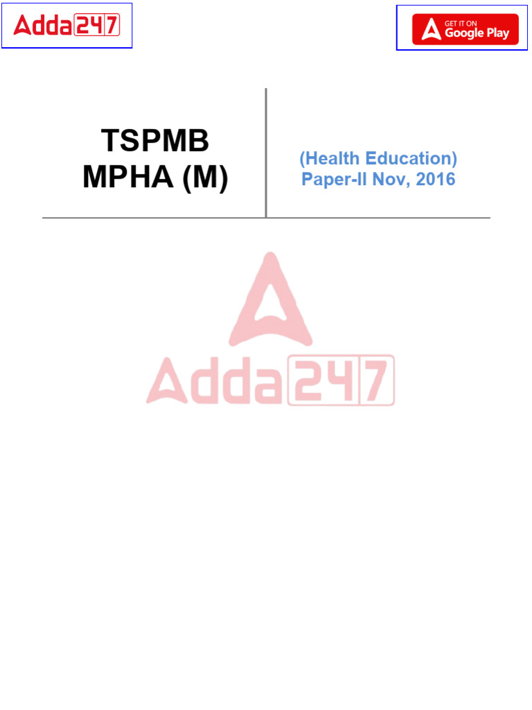 TSPMB MPHA Male Health Education Official Paper II Held in Nov 2016 | PDF