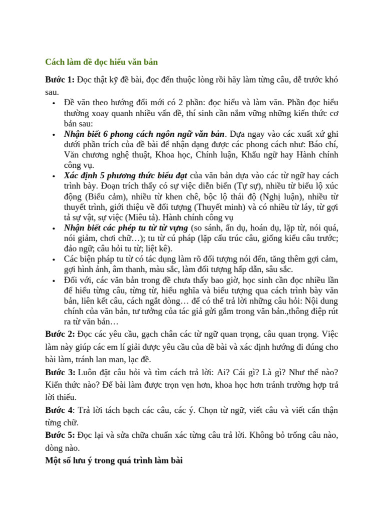 Cách làm đề đọc hiểu văn bản | PDF