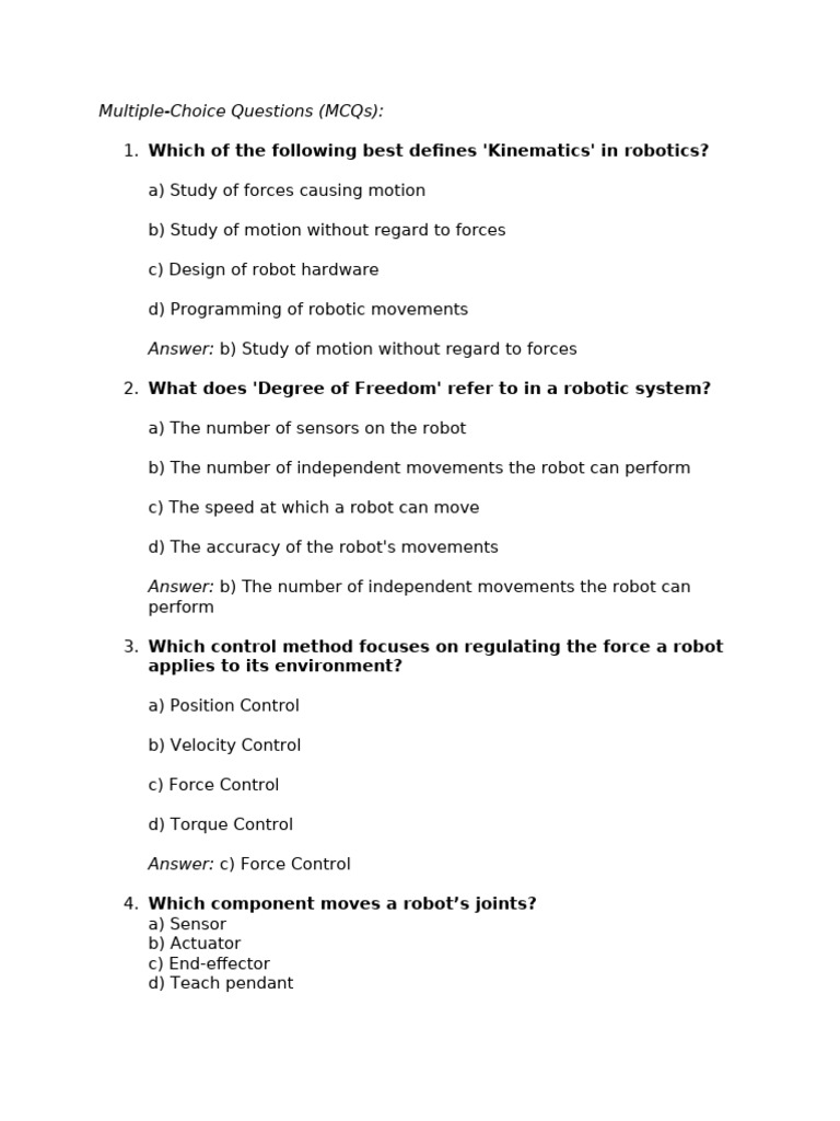 Robotics MCQs with Answers | PDF