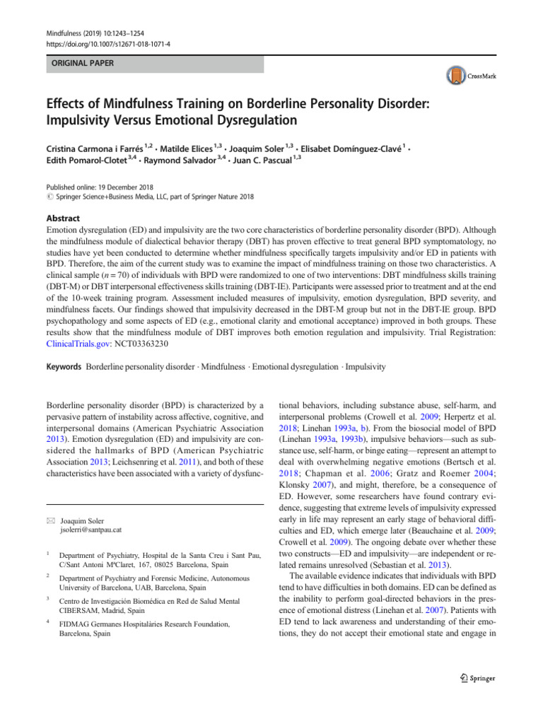 Mindfulness Training in Borderline Personality Disorder | PDF ...