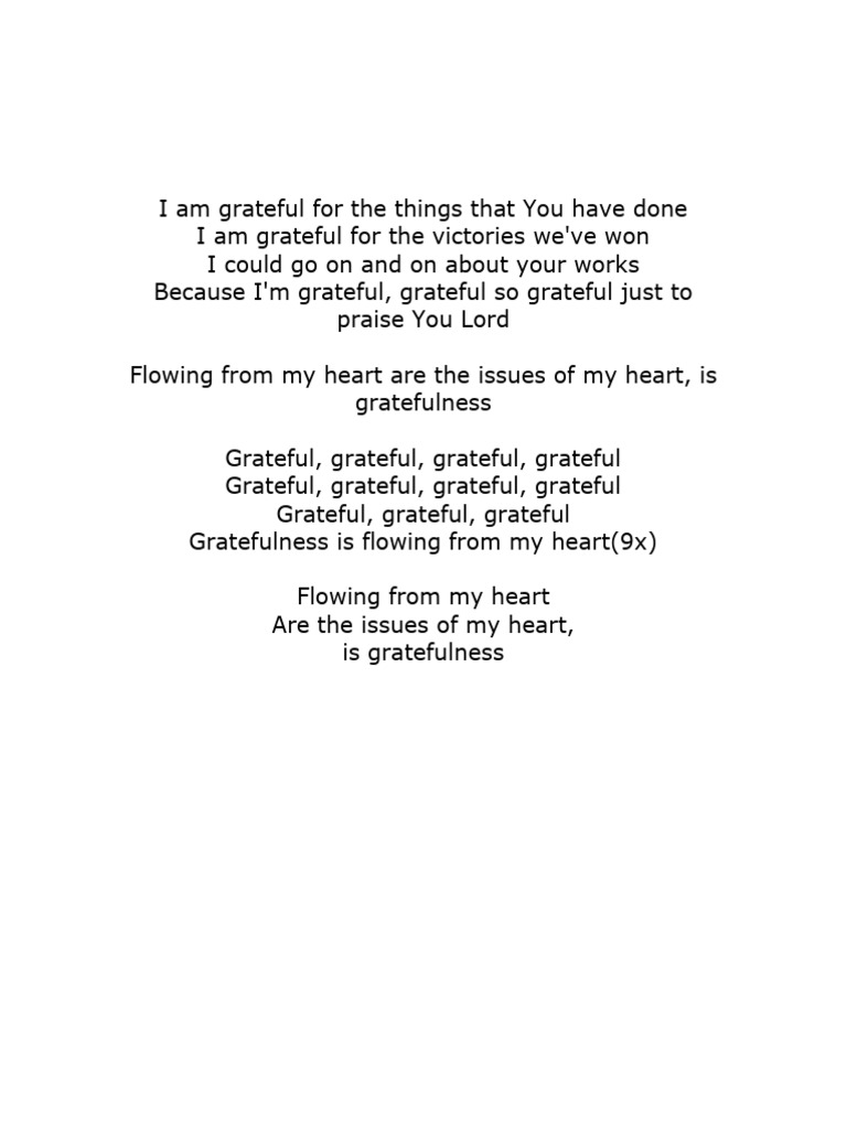 PDF document image titled 'Gratefulness from My Heart' related to 'Grateful' sheet music and worship