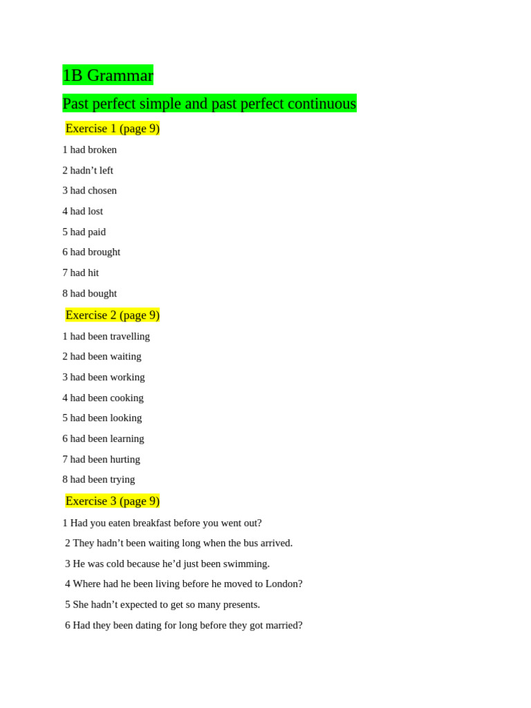 1B Grammar | PDF