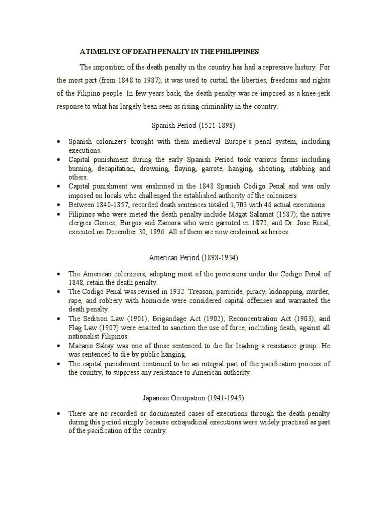 A Timeline of Death Penalty in the Philippines Capital Punishment