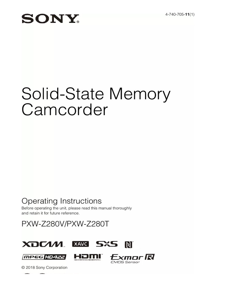 Manual de Instruções Sony PXW-Z280 (154 Páginas) | PDF