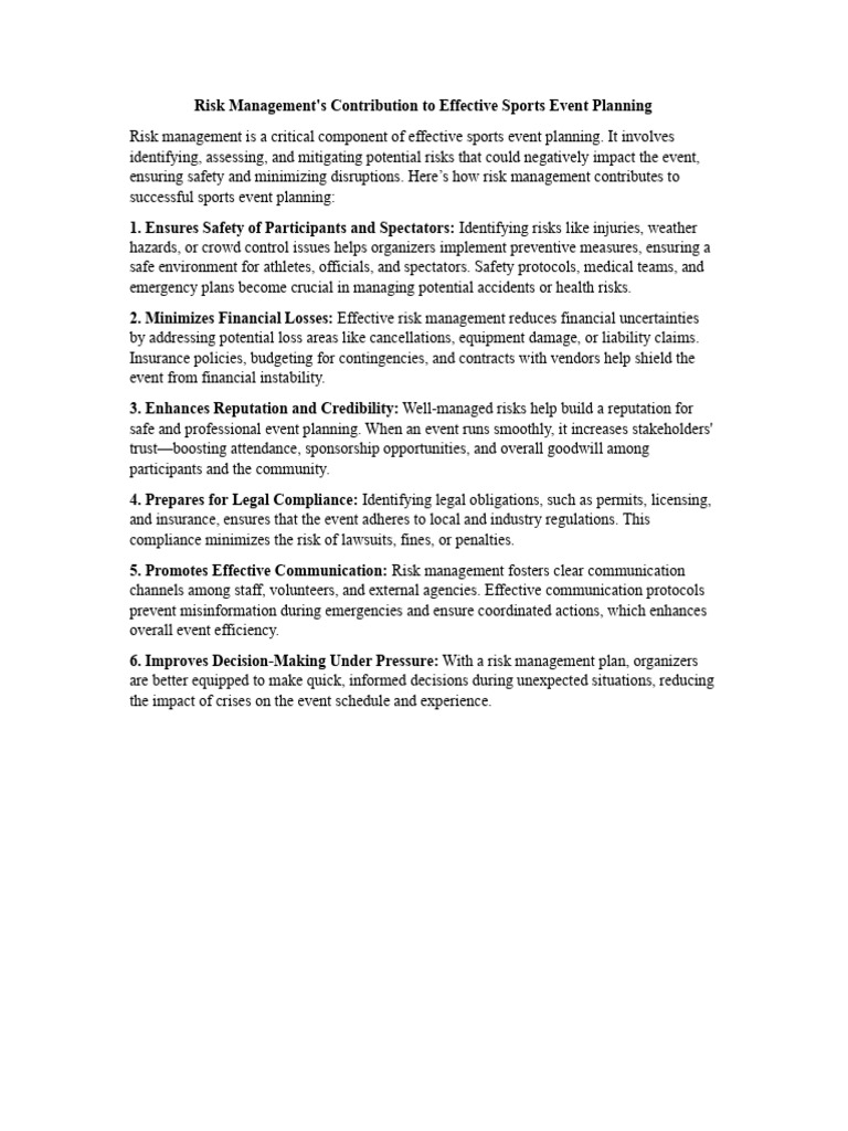 Risk Management in Sports Event Planning | PDF