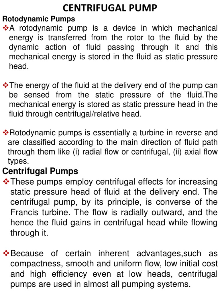 Centrifugal Pump Overview and Mechanics | PDF | Pump | Continuum Mechanics
