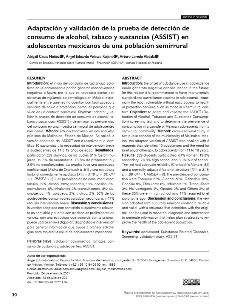 Validación del Test ASSIST en Adolescentes | PDF | Drogas