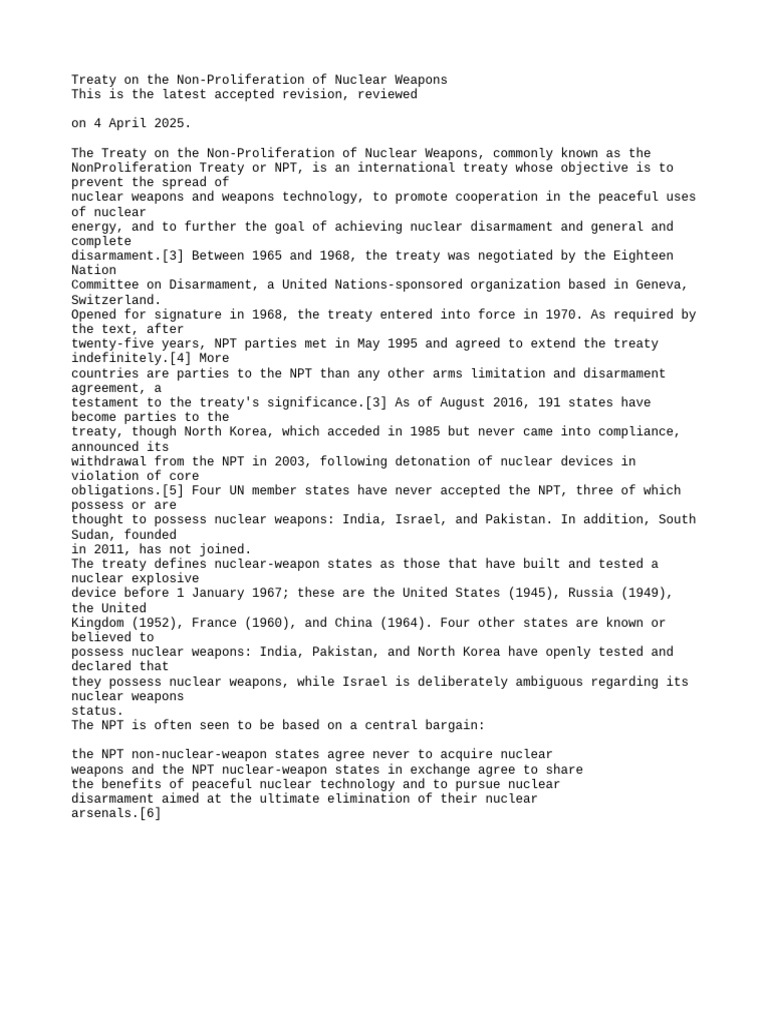 Treaty On The Non-Proliferation | PDF | Treaty On The Non Proliferation ...