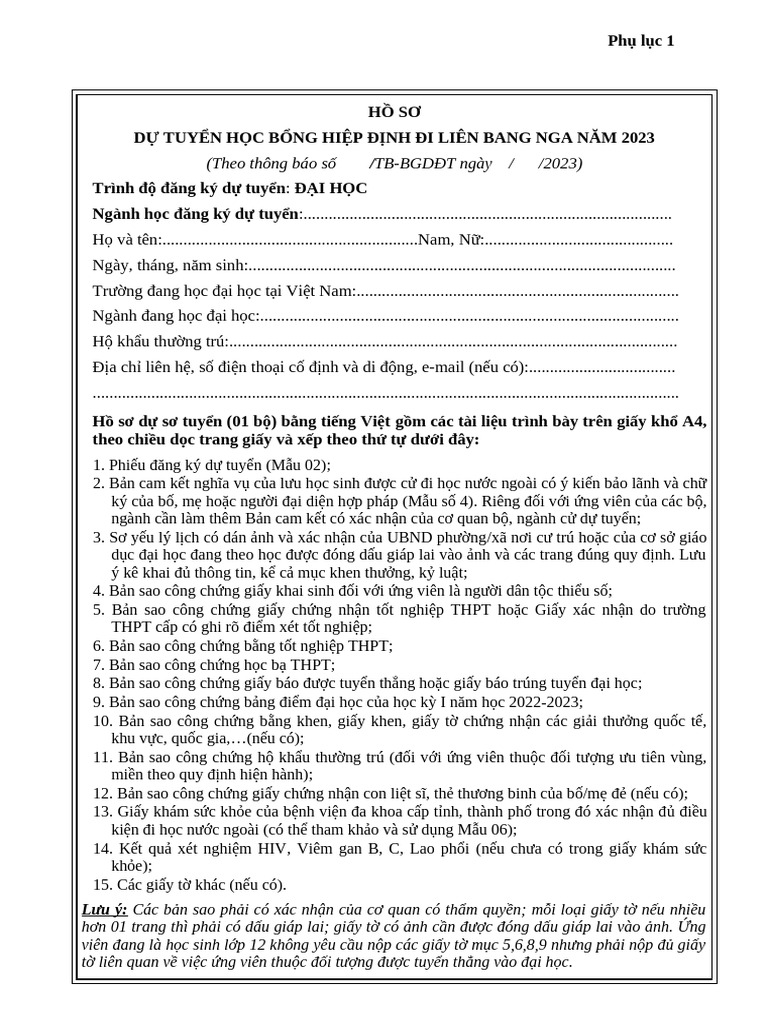 Phu Luc 1 (DH) | PDF