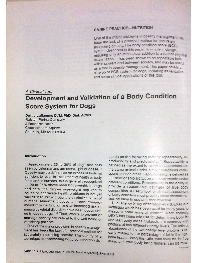 Laflamme - 1997 - Development and Validation of A Body Condition Score ...