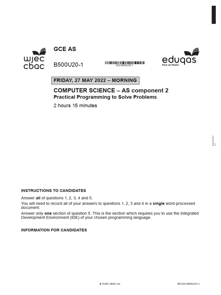 Eduqas AS Computer Science Exam Paper | PDF | Computer File | Password