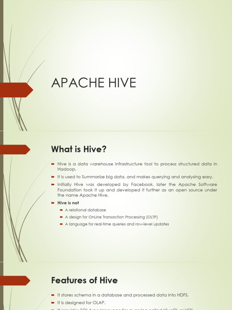 Overview of Apache Hive Features | PDF | Computing | Data Management ...