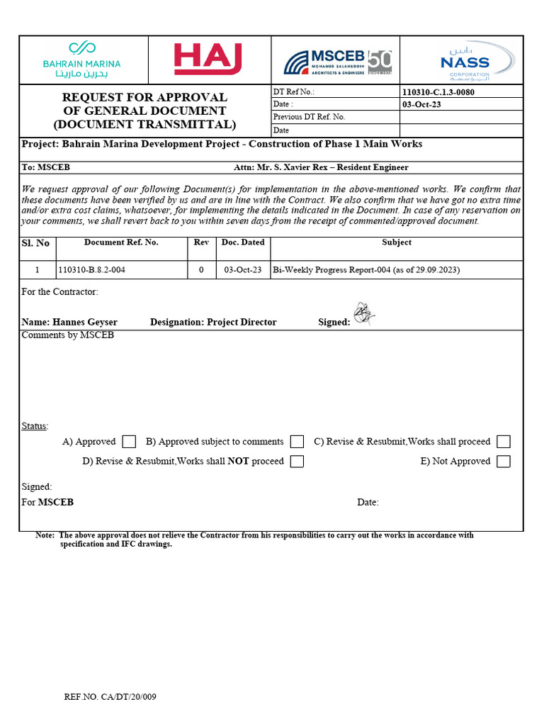 Approval Request for Bahrain Marina Docs | PDF