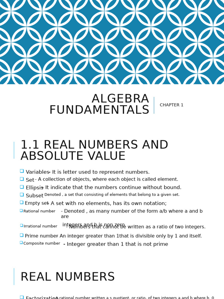 Algebra Fundamentals: Real Numbers & Operations | PDF | Numbers | Set ...