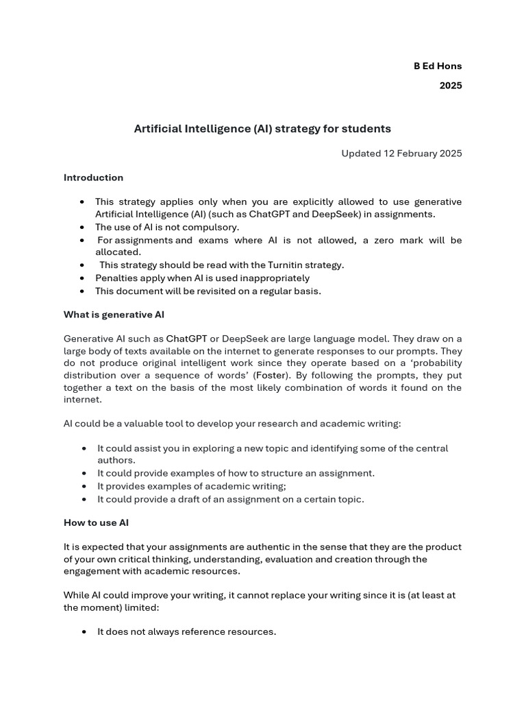 Artificial Intelligence (AI) Strategy For Students | PDF | Artificial ...