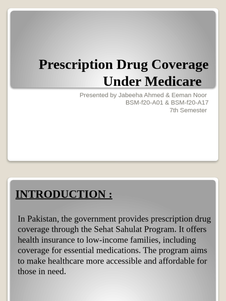 Medicare Prescription Drug Coverage in Pakistan | PDF