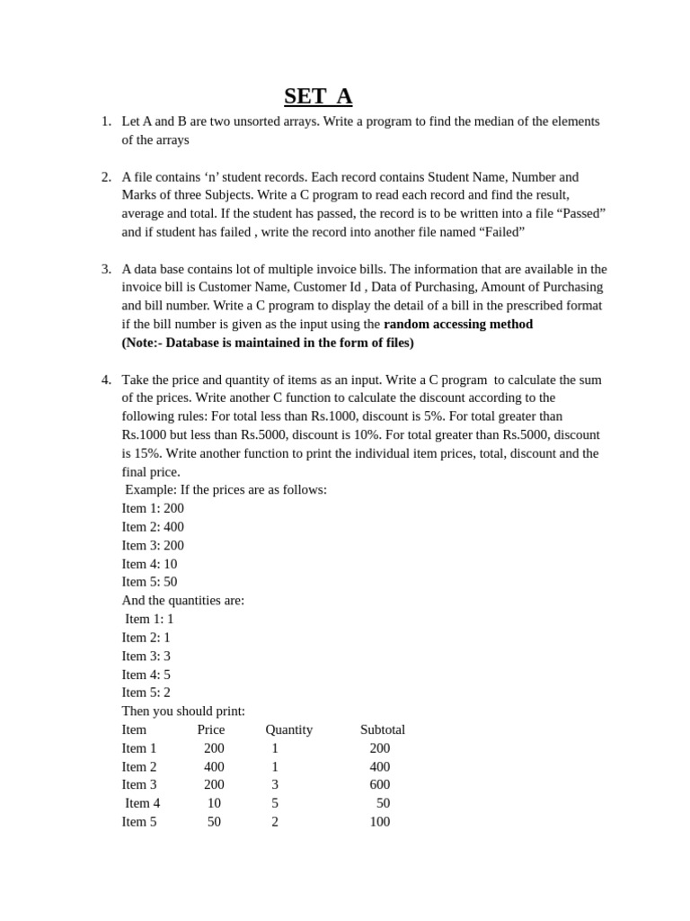 C Programming Tasks for Data Handling | PDF | Databases | Invoice