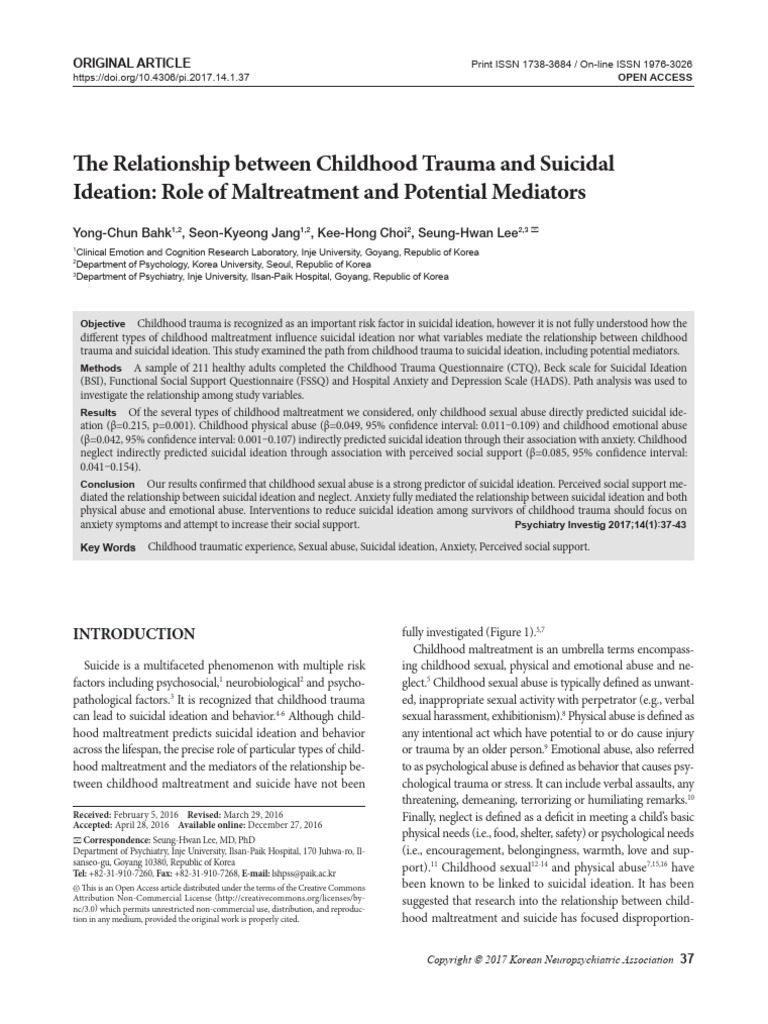 The Relationship Between Childhood Trauma and Suicidal | PDF | Child ...