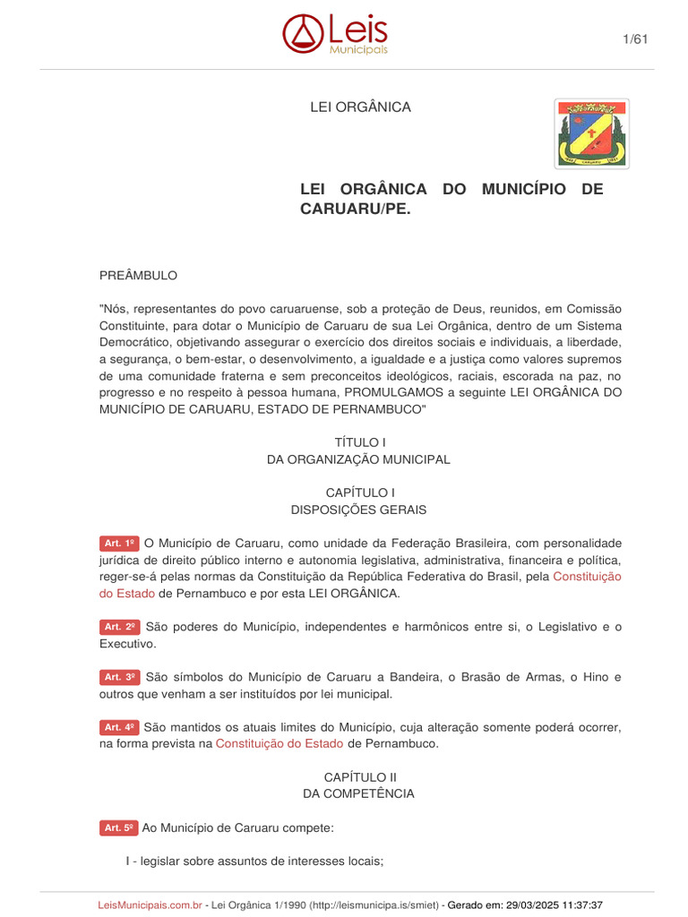 Lei Orgânica do Município de Caruaru | PDF | Vereador | Emenda ...