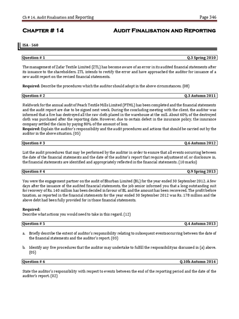 Audit Finalisation Procedures and Responsibilities | PDF | Auditor's ...