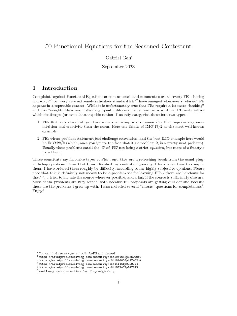 Functional Equations for Math Contests | PDF | Function (Mathematics ...