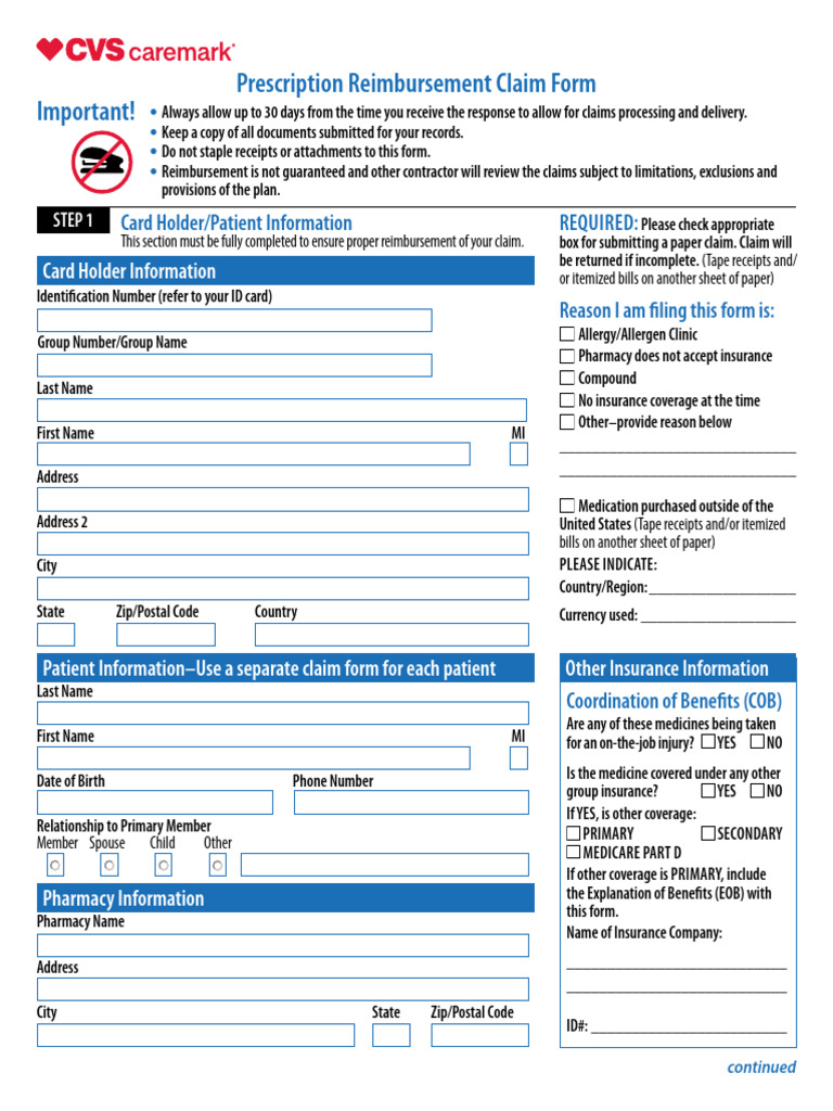 CVS Prescription Reimbursement Form | PDF | Medical Prescription | Pharmacy