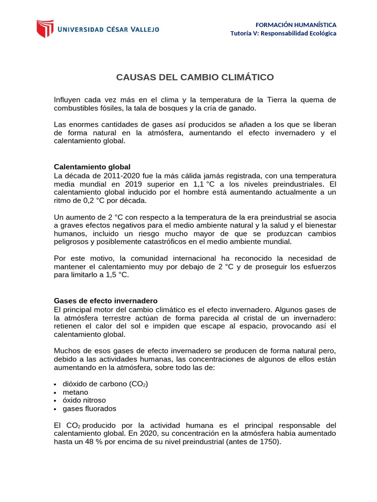 Causas y Efectos del Cambio Climático | PDF | Gases de efecto ...