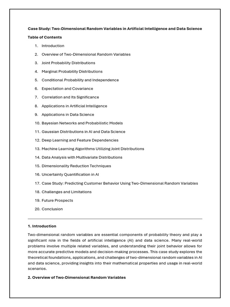Two-Dimensional Random Variables in AI | PDF | Machine Learning ...