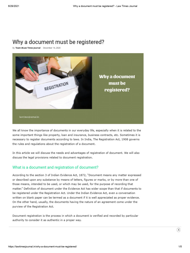 Why A Document Must Be Registered - Law Times Journal | PDF | Real ...