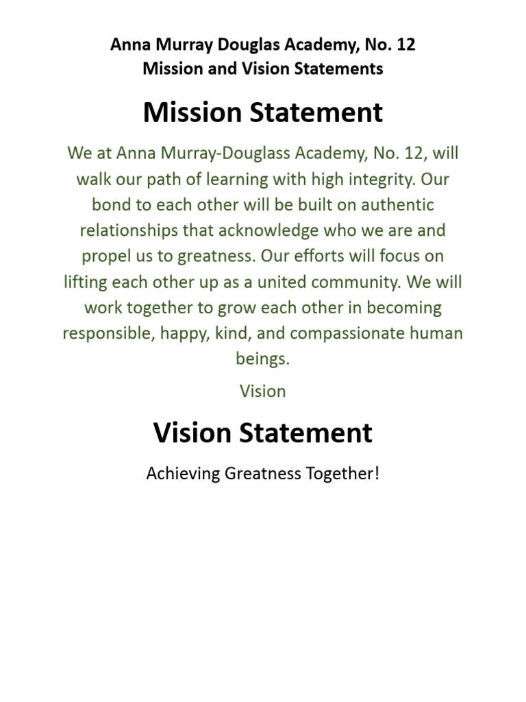 Anna Murray Douglas Academy Mission & Vision | PDF