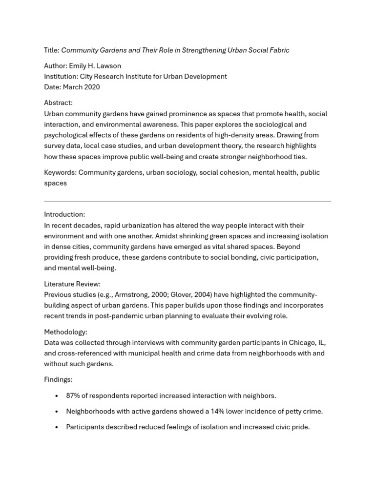 Community Gardens and Their Role in Strengthening Urban Social Fabric ...