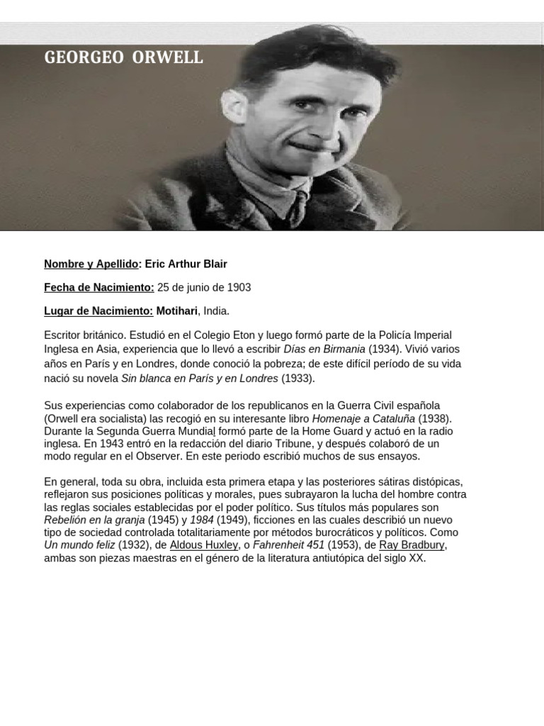 Biografía y obras de George Orwell | PDF | George Orwell