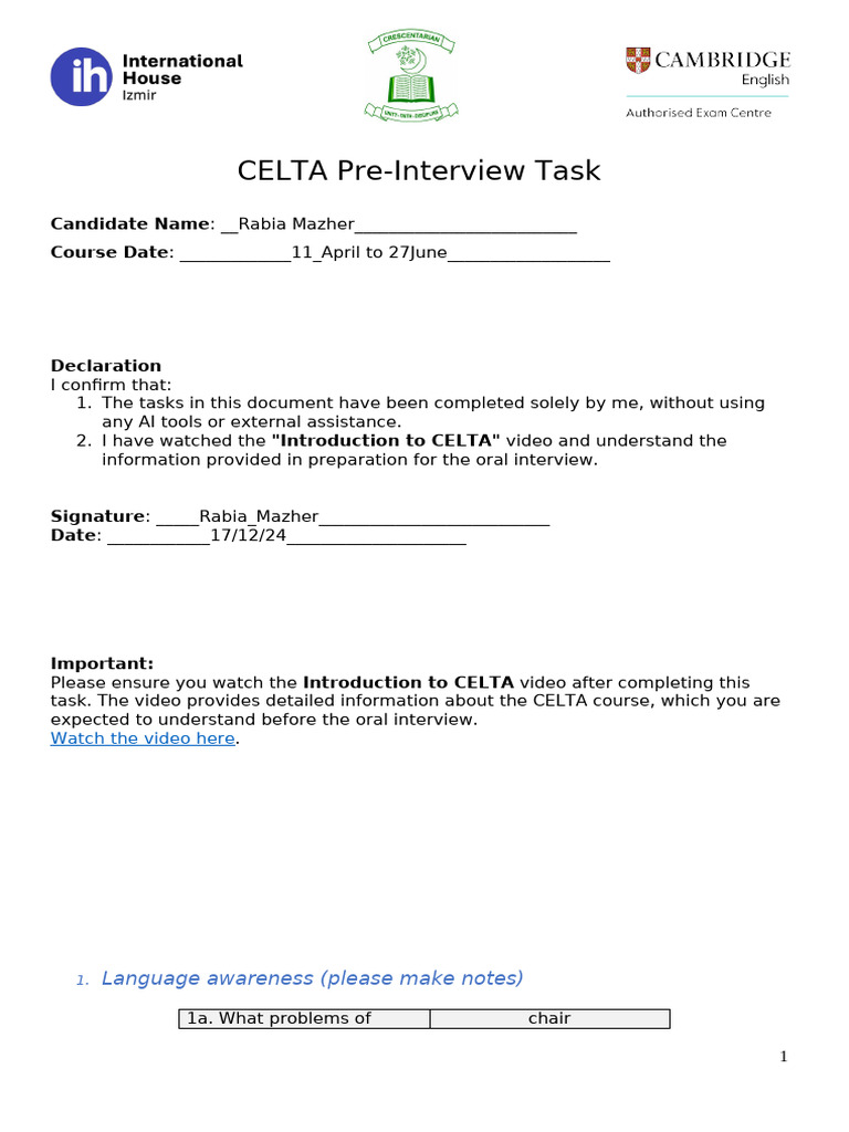 CELTA | PDF | English Language | Verb