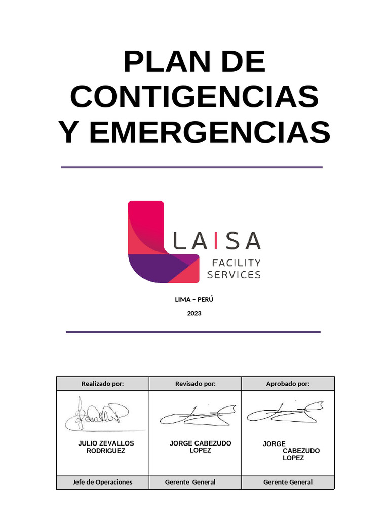 Plan de Contingencias y Emergencias LFS 2023 Ok | PDF | Riesgo | Valores