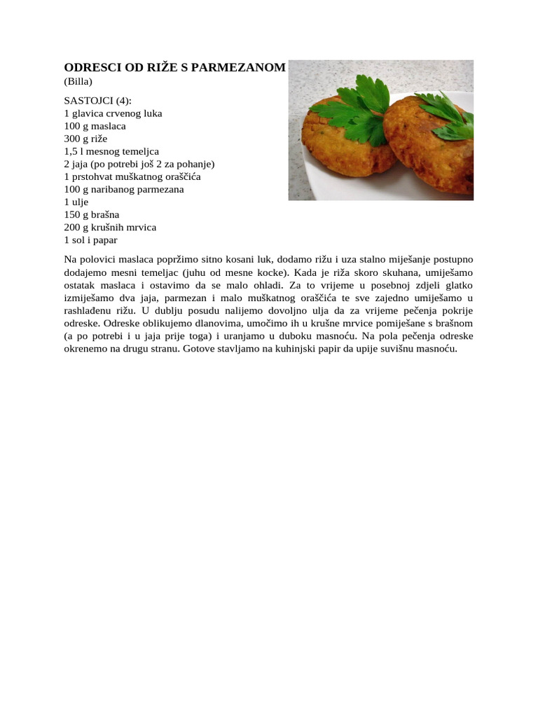 Odresci Od Riže S Parmezanom | PDF