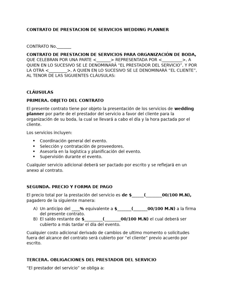 Contrato de Servicios Wedding Planner | PDF