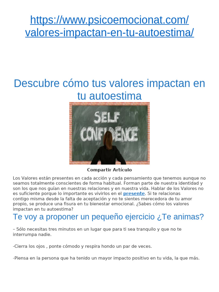 Valores y su impacto en la autoestima | PDF | Autoestima | Las emociones