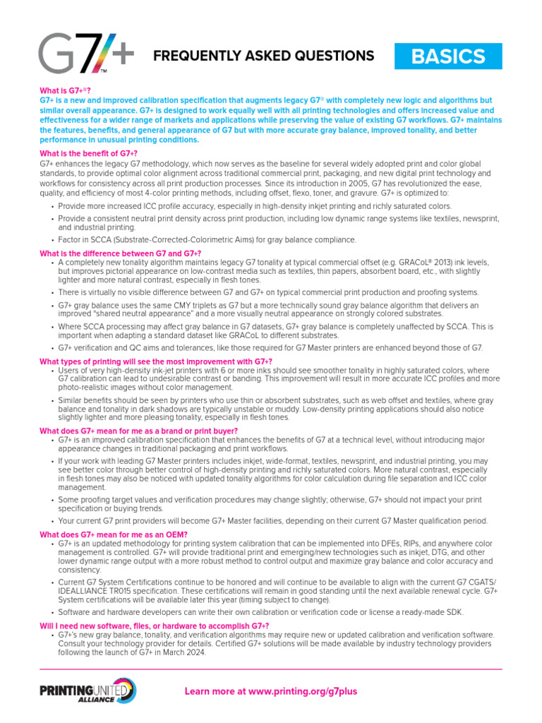 PRINTING United Alliance G7plus FAQs Basics V3 | PDF | Printer ...