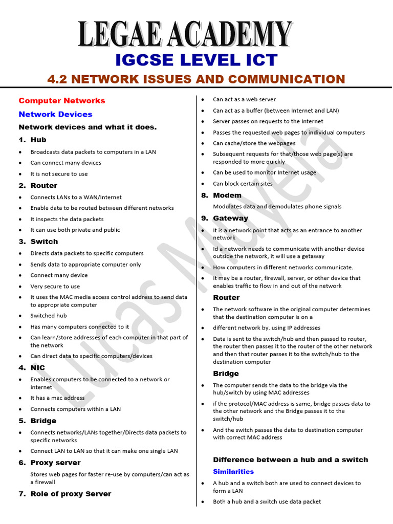 IGCSE ICT: Network Devices Overview | PDF | Computer Network | Network ...