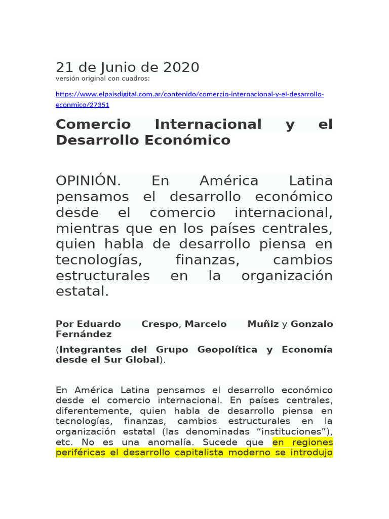 Comercio Internacional y Desarrollo en AL | PDF | Comercio | El ...
