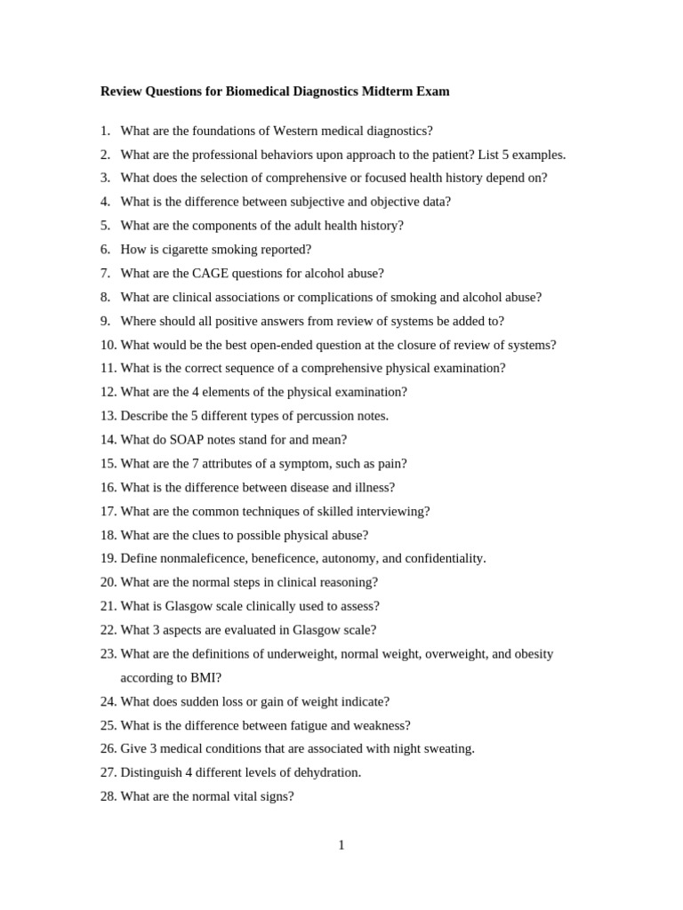Biomedical Diagnostics Midterm Review Questions | PDF | Headache | Heart