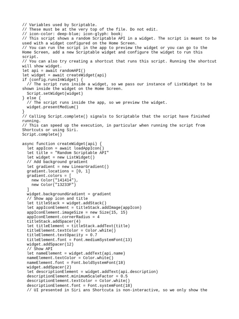 Random Scriptable API Widget Script | PDF | System Software | Software