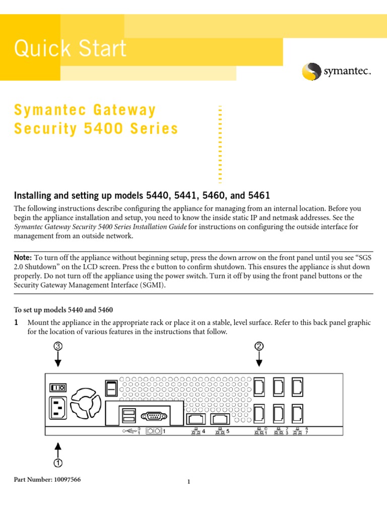 Quick Setup Guide for Symantec Gateway Security 5400 Series PDF