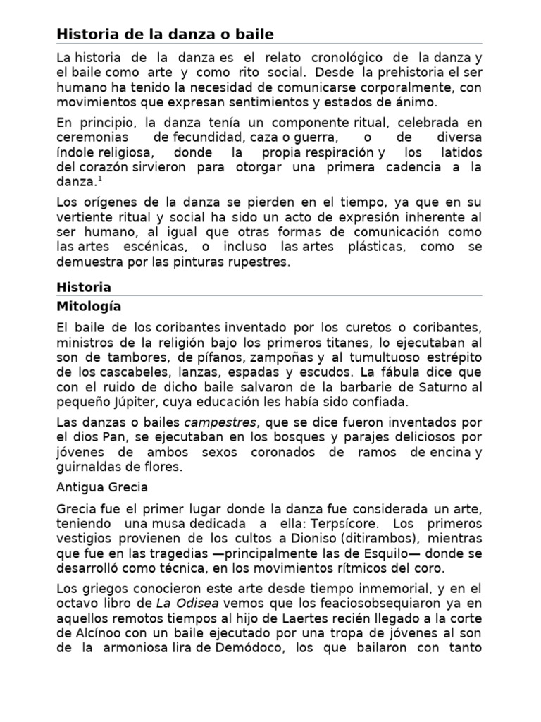 Historia de La Danza o Baile | PDF | Bailes