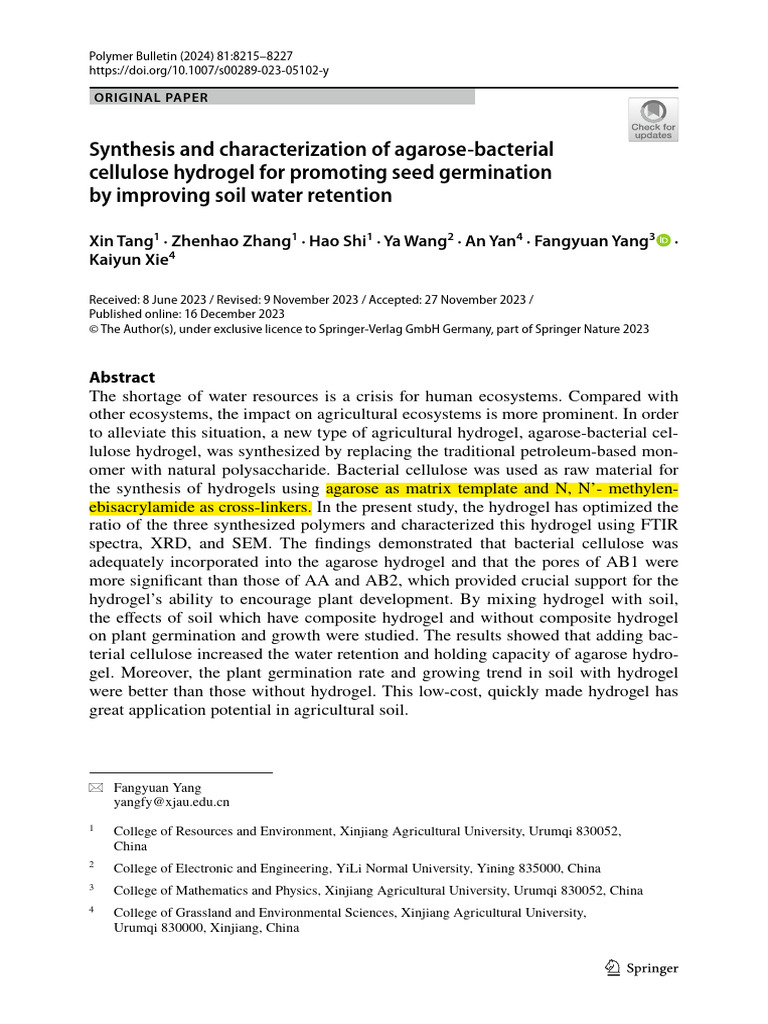 Synthesis and Characterization of Agarose Bacterial Cellulose Hydrogel ...