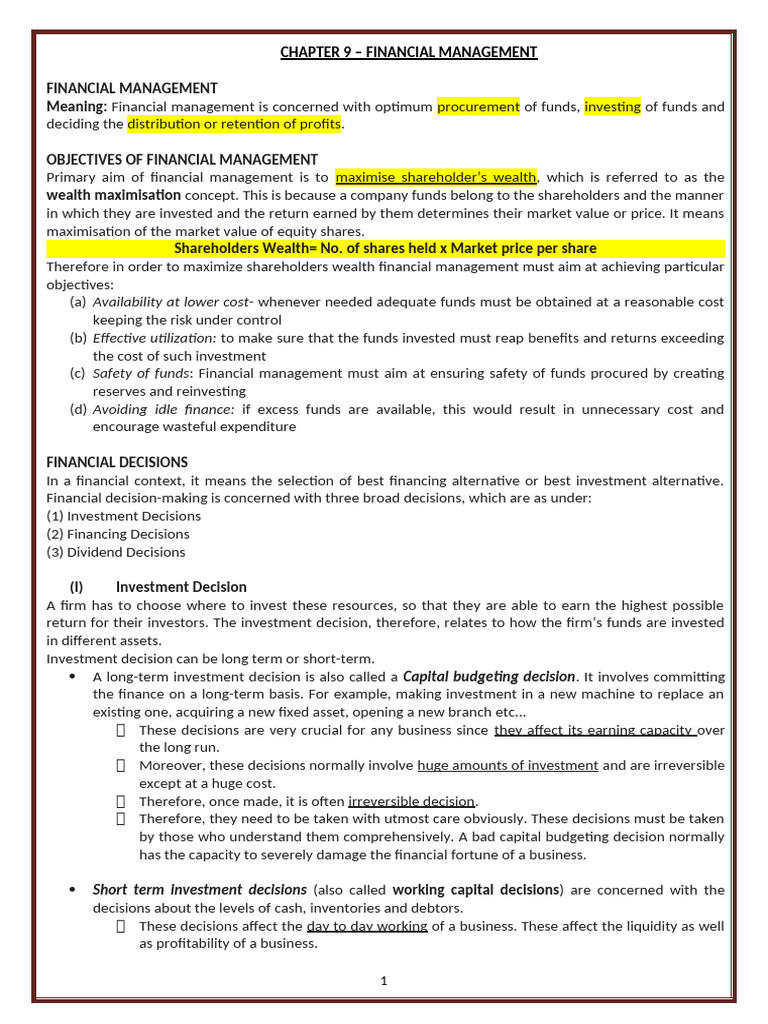 Financial Management Overview | PDF | Dividend | Capital Structure