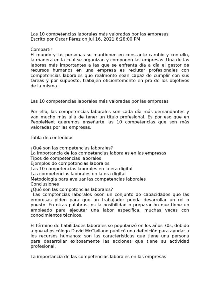 10 Competencias Laborales Valiosas | PDF | Gestión de recursos humanos ...