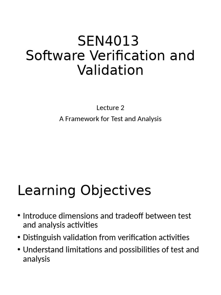 Software Testing and Validation Framework | PDF | Formal Verification ...