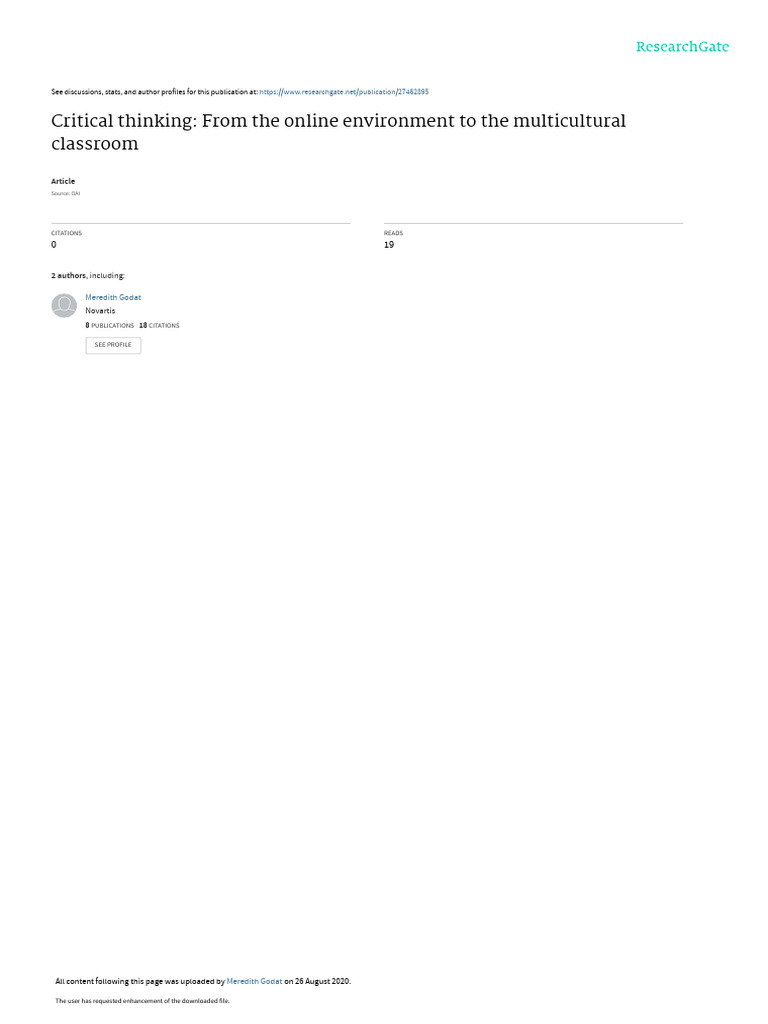 Critical Thinking From The Online Environment To T | PDF | Critical ...