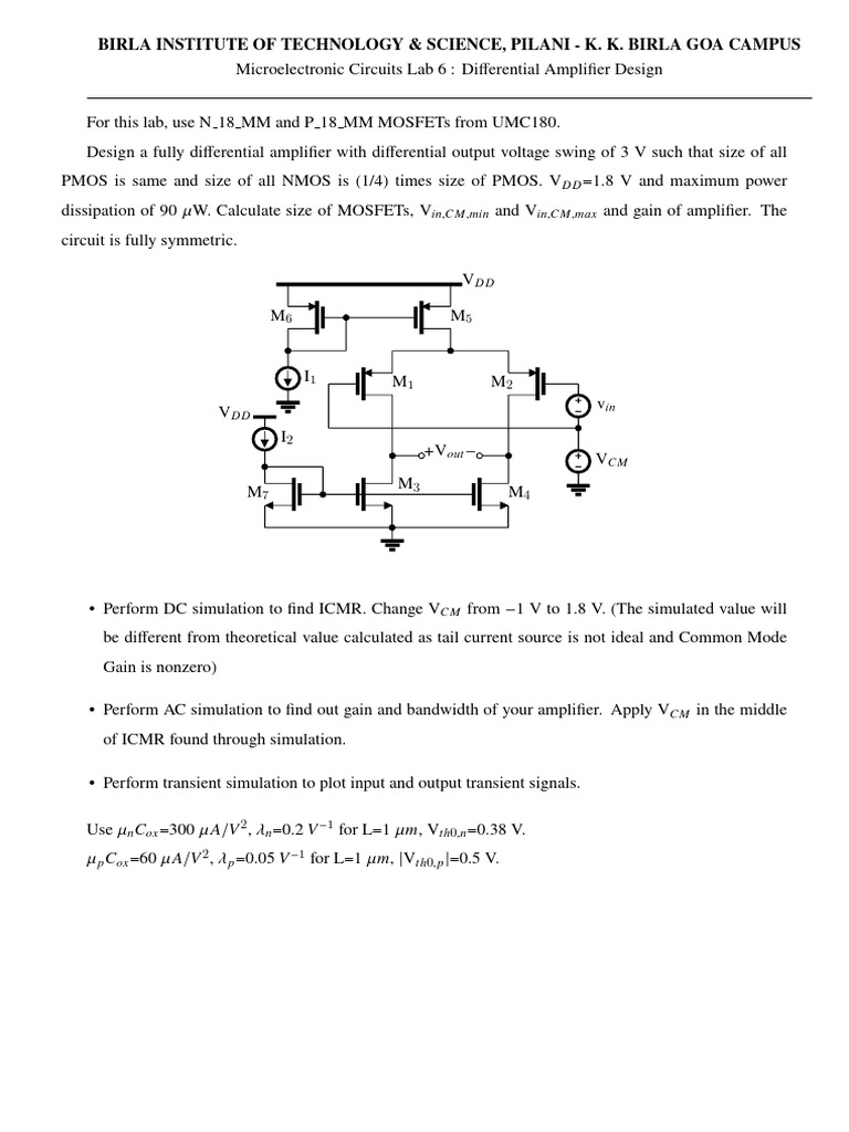 Differential Amplifier Design Lab Guide | PDF